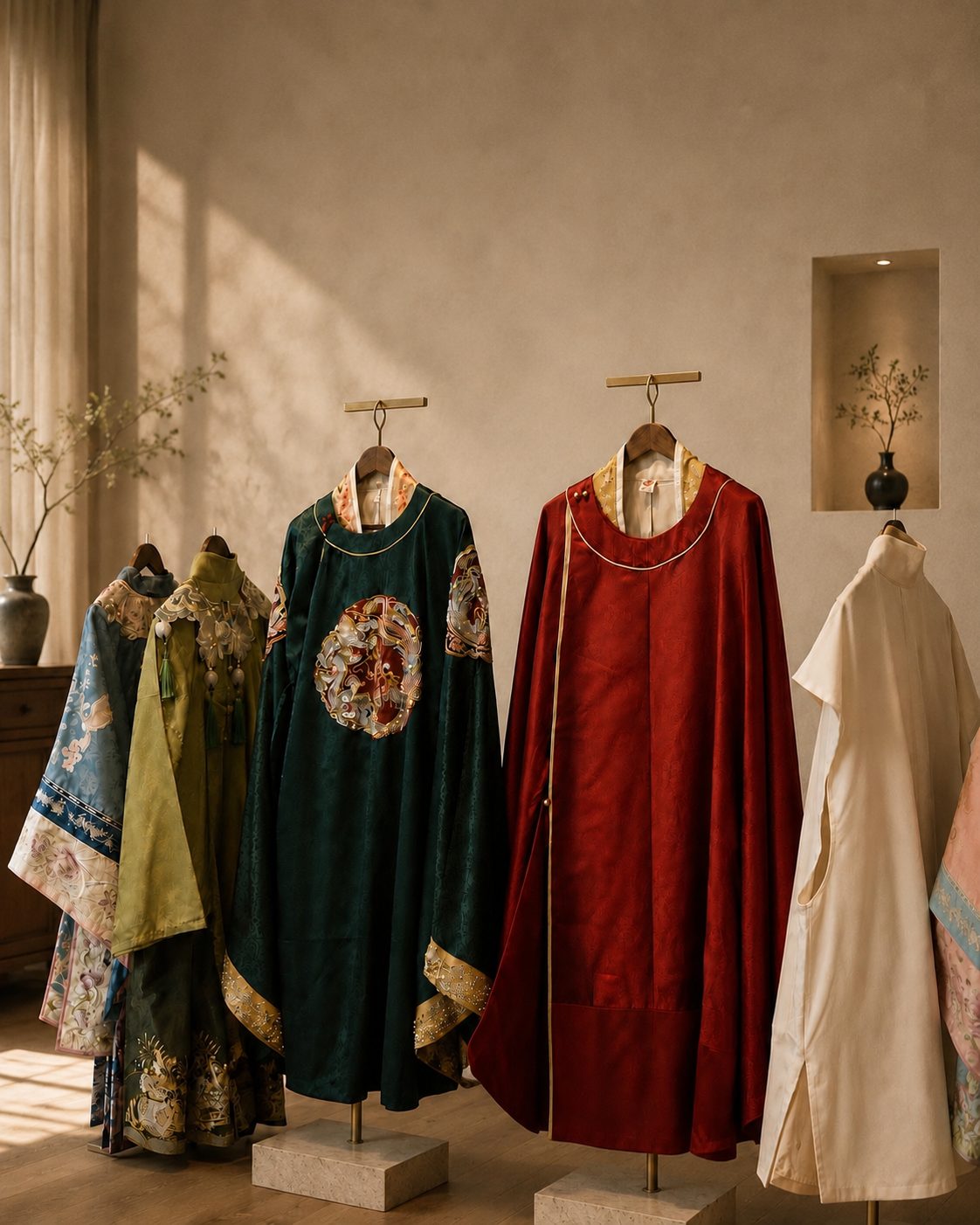 Elegant Hanfu robes displayed in the NeoSpace studio.